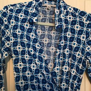 Maggy London Blue Geometric Size 10 Wrap Dress